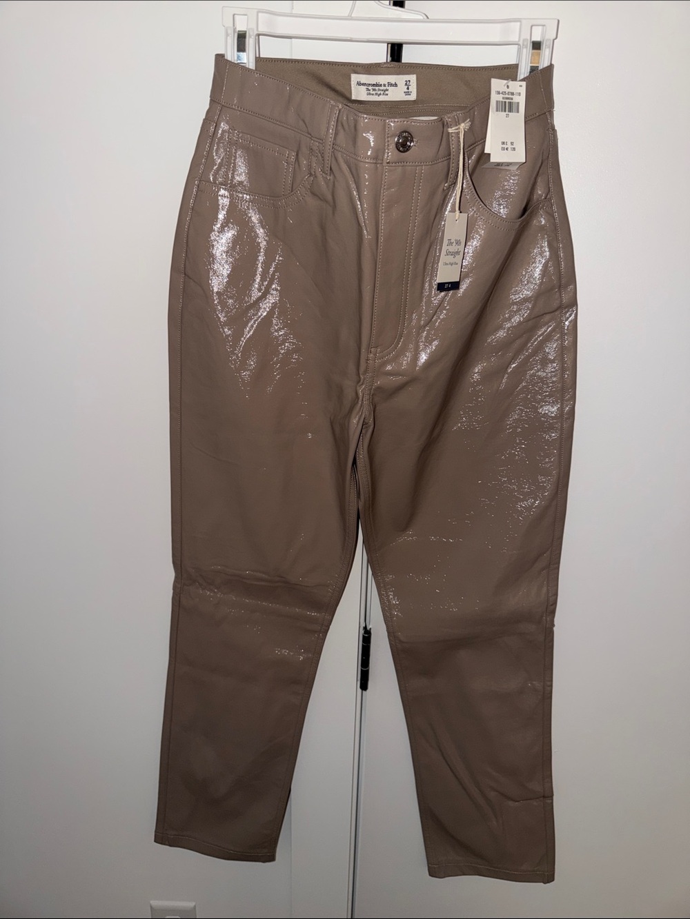 Abercrombie & Fitch Taupe Glossy leather pants